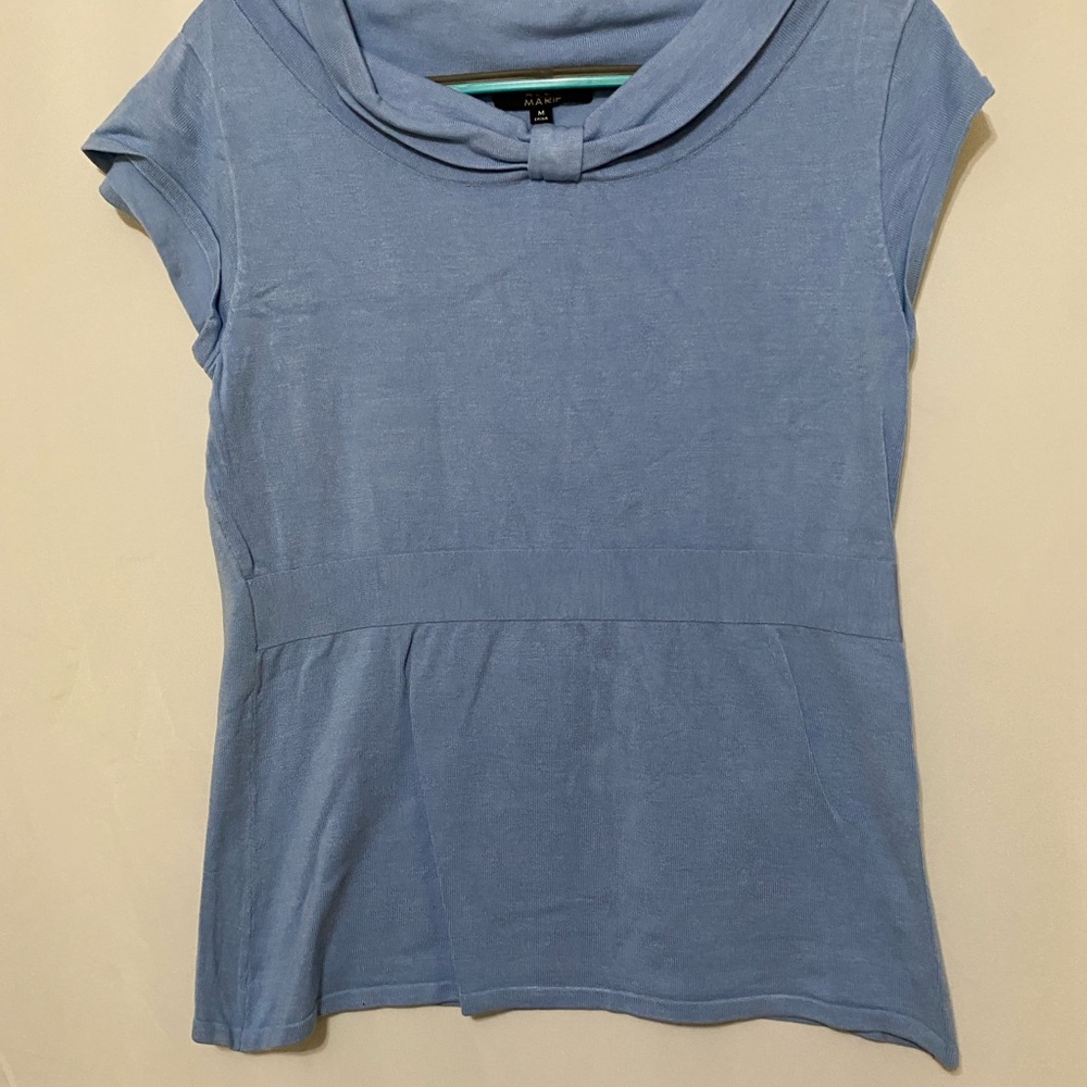 Alex Marie Blue Fitted Peplum Cap Sleeve Hoodie